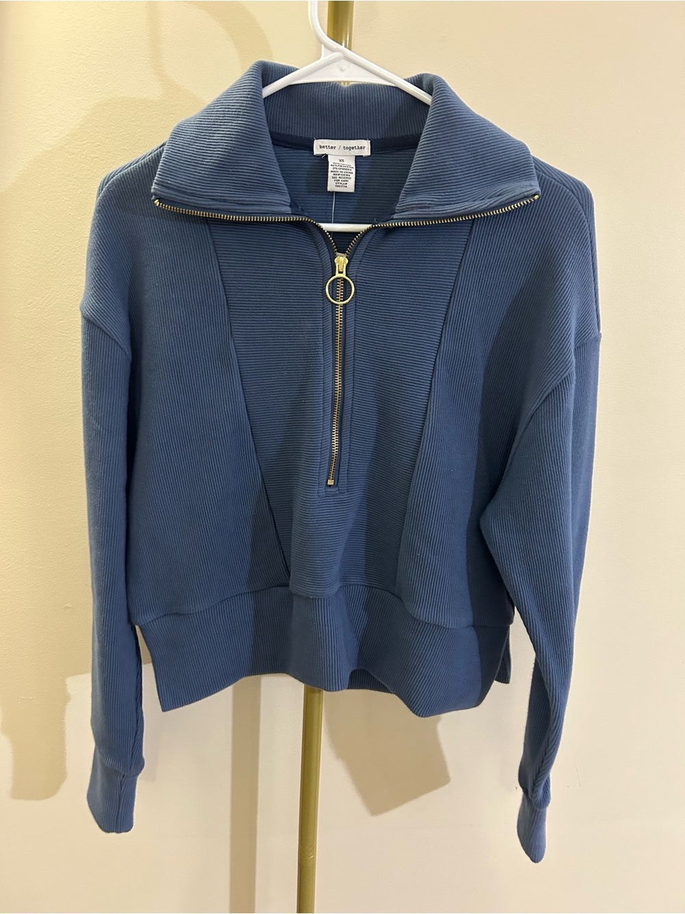Half-Zip Ribbed Turtleneck Sweater - Blue